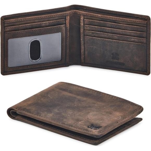 Real Leather Mens Bifold Wallet RFID Blocking Slim Minimalist Front Pocket